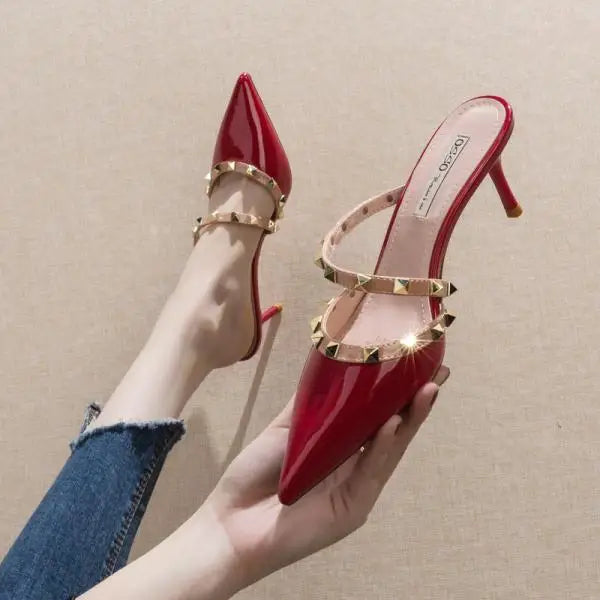 Beige Heeled Sandals Fashion Womens Shoes xakxx Med Shallow Mouth Black Pointed Luxury Block Closed Summer Medium Outside Comfort