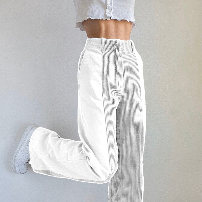 Purpdrank - 2023 Spring Women Pants Fashion Contrast Color Corduroy Long Straight Trousers Streetwear Y2K Ladies Bottoms