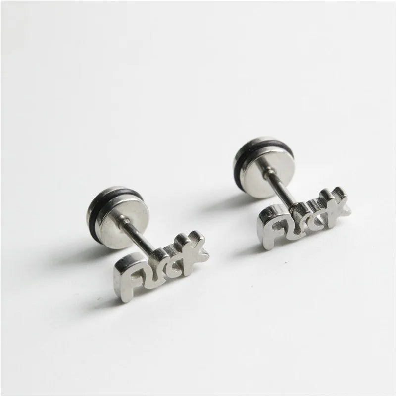 2PCS Unisex Fashion Stainless Steel Letter Ear Stud Earrings Women Men Accessories Piercing Jewelry Pendientes Brincos