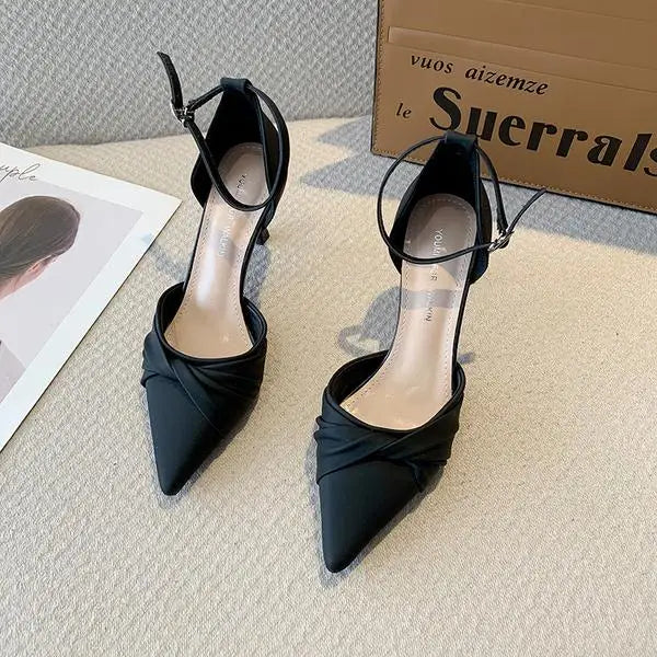 Beige Heeled Sandals Fashion Womens Shoes xakxx Med Shallow Mouth Black Pointed Luxury Block Closed Summer Medium Outside Comfort