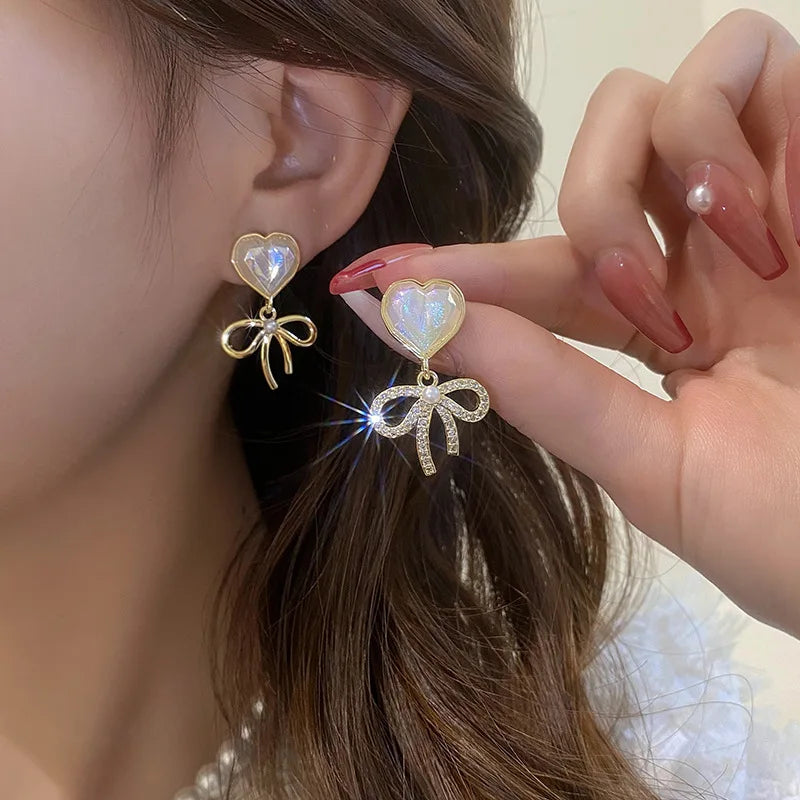 xakxx New Trend Simulation Pearl Long Earrings Women's Flower Rhinestone Wedding Pendant Earrings Fashion Korean Jewelry Earrings