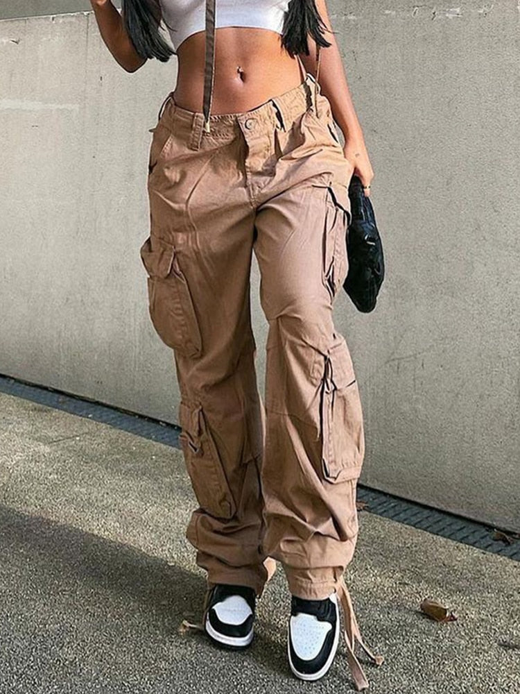 Purpdrank - 2023 New Vintage Cargo Pants Baggy Jeans Women Fashion 90s Streetwear Pockets Wide Leg High Waist Straight Y2k Denim Trousers Overalls