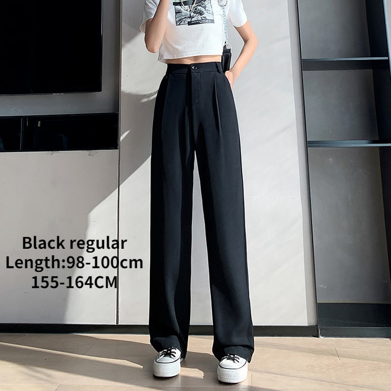 Purpdrank - 2023 Womens Fashion Casual High Waist Loose Wide Leg Pants for Women Spring Autumn New Female Floor-Length White Suits Pants Ladies Long Trousers