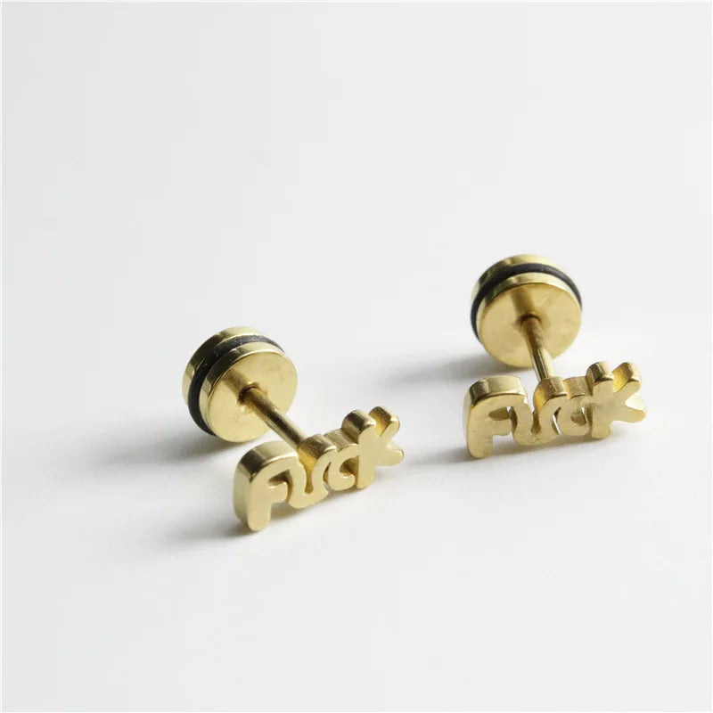 2PCS Unisex Fashion Stainless Steel Letter Ear Stud Earrings Women Men Accessories Piercing Jewelry Pendientes Brincos