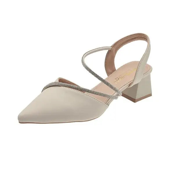Beige Heeled Sandals Fashion Womens Shoes xakxx Med Shallow Mouth Black Pointed Luxury Block Closed Summer Medium Outside Comfort