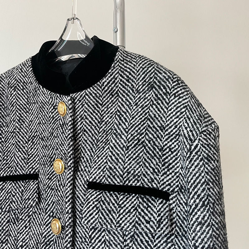 Purpdrank - Aesthetic Clothes Retro Fashion Jacket 2023 Spring Women's clothing design sense stand-up collar equestrian clothing French tweed short Coat Women