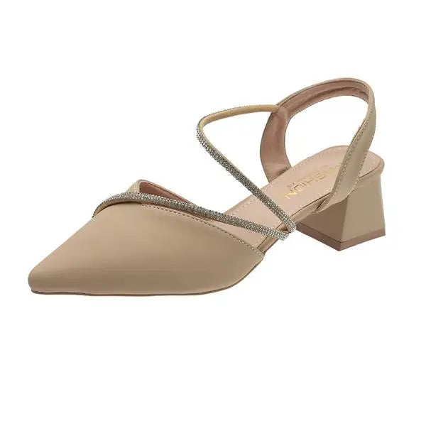Beige Heeled Sandals Fashion Womens Shoes xakxx Med Shallow Mouth Black Pointed Luxury Block Closed Summer Medium Outside Comfort
