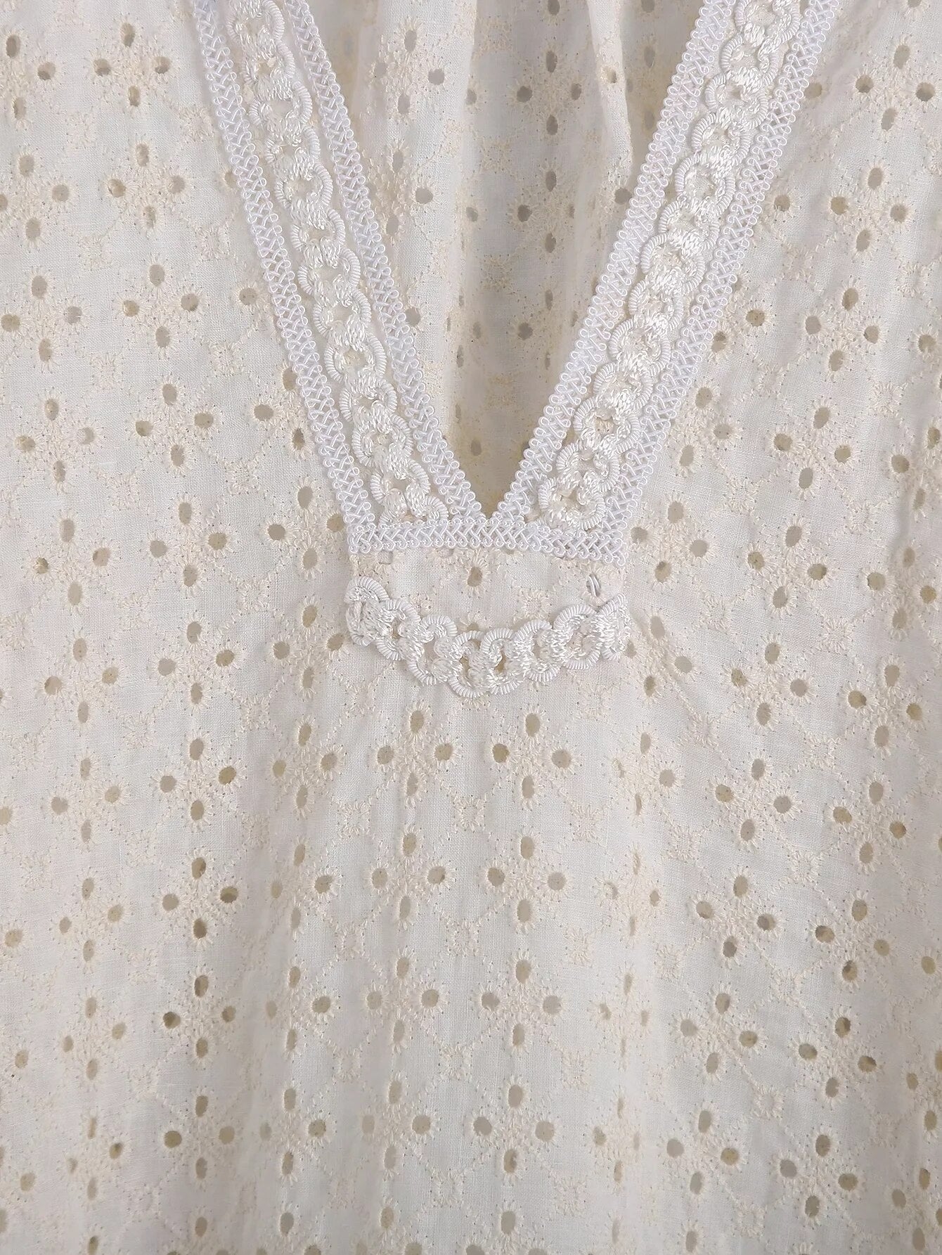 Xakxx - Embriodery Lace Cotton Blouse Shirt Women V Neck Vintage Hollow Out Tops Autumn Winter Casual Office Ladies Blouse Blusa