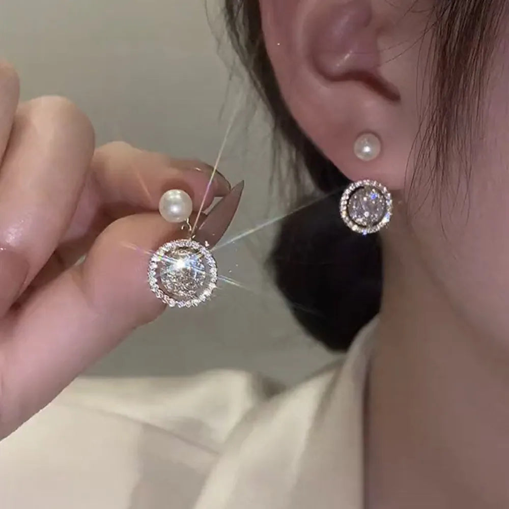 xakxx New Trend Simulation Pearl Long Earrings Women's Flower Rhinestone Wedding Pendant Earrings Fashion Korean Jewelry Earrings