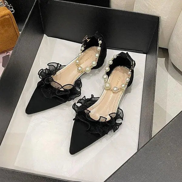 Beige Heeled Sandals Fashion Womens Shoes xakxx Med Shallow Mouth Black Pointed Luxury Block Closed Summer Medium Outside Comfort