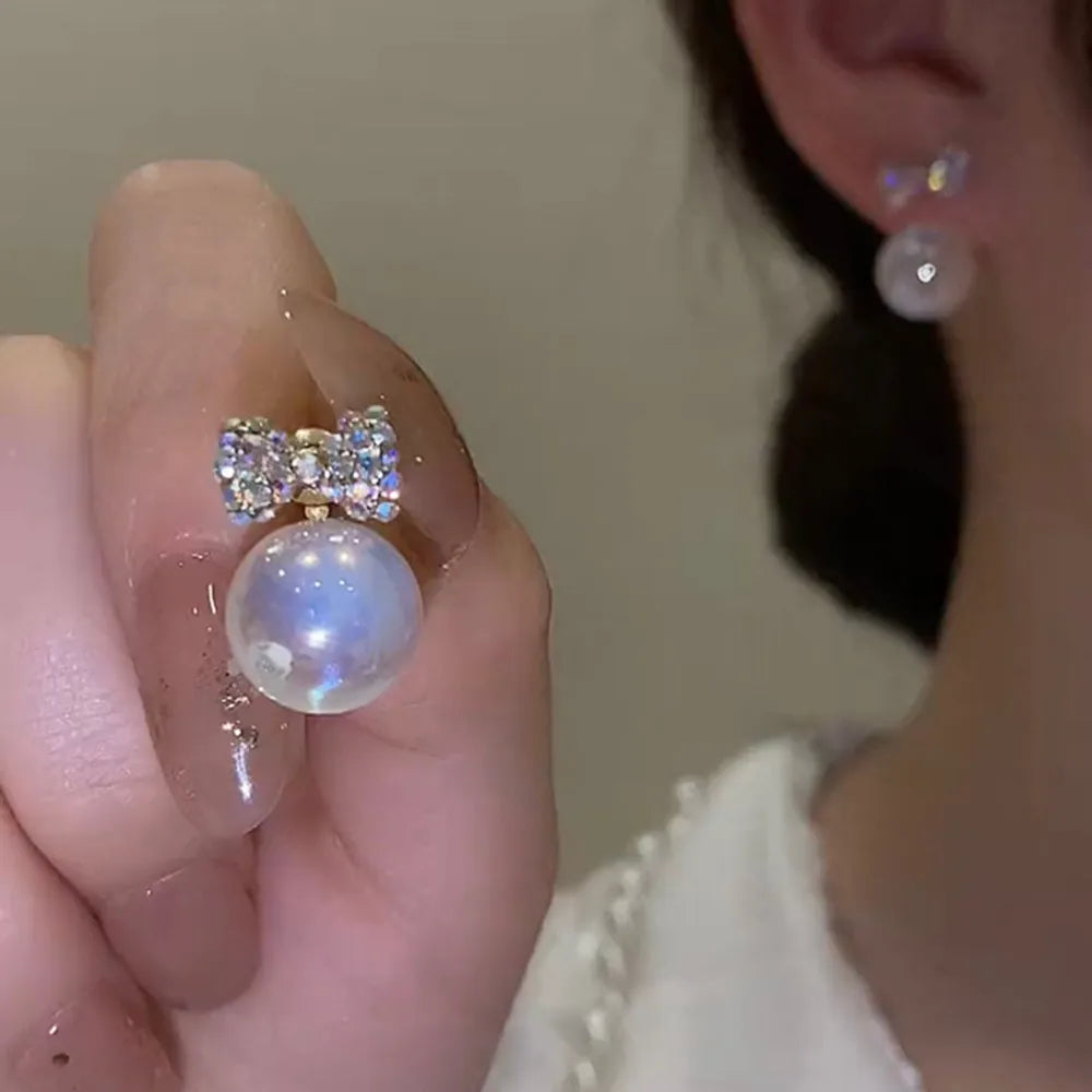 xakxx New Trend Simulation Pearl Long Earrings Women's Flower Rhinestone Wedding Pendant Earrings Fashion Korean Jewelry Earrings