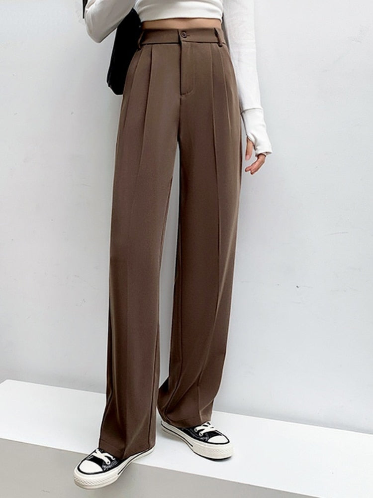 Purpdrank - 2023 Womens Fashion Casual High Waist Loose Wide Leg Pants for Women Spring Autumn New Female Floor-Length White Suits Pants Ladies Long Trousers