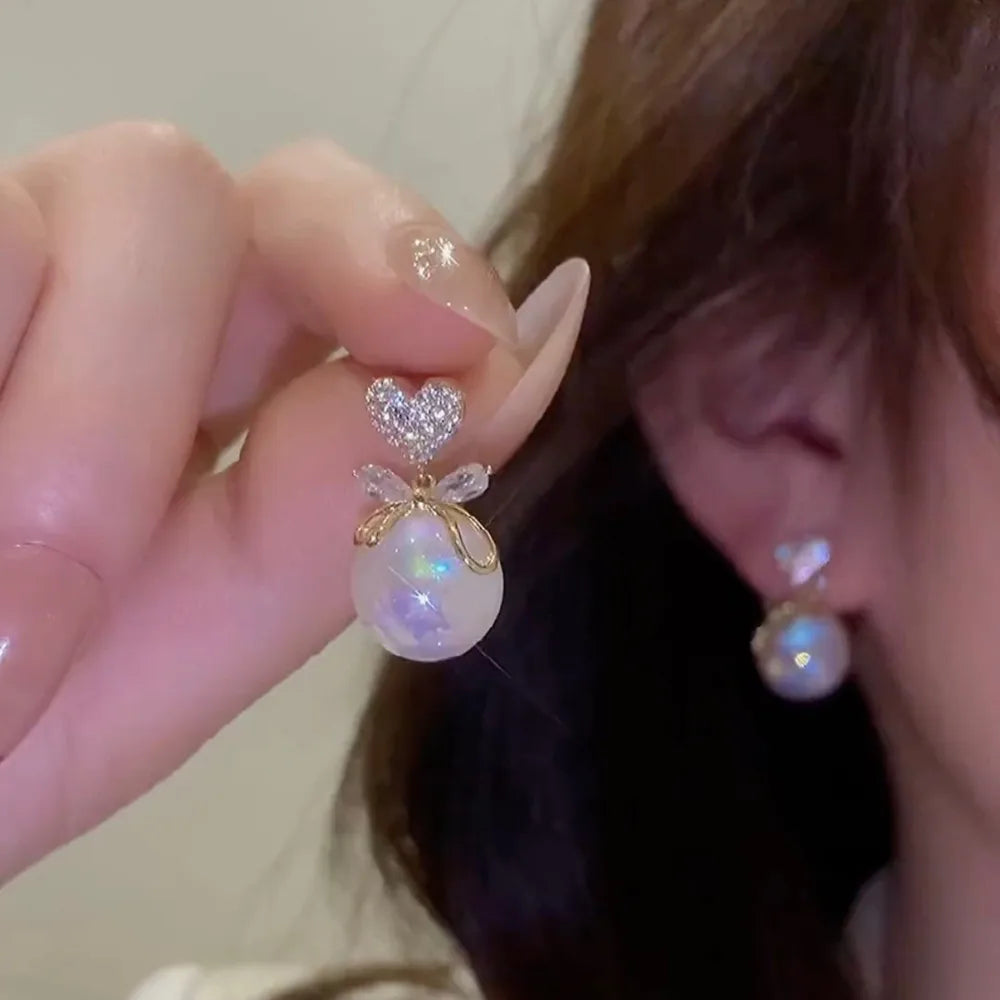 xakxx New Trend Simulation Pearl Long Earrings Women's Flower Rhinestone Wedding Pendant Earrings Fashion Korean Jewelry Earrings