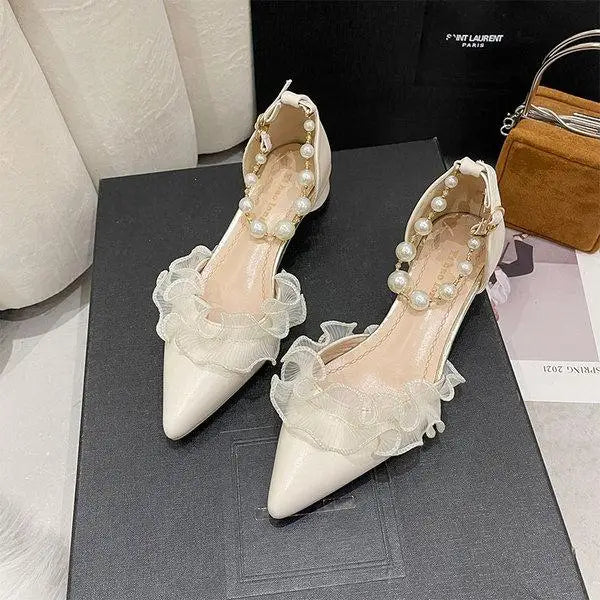 Beige Heeled Sandals Fashion Womens Shoes xakxx Med Shallow Mouth Black Pointed Luxury Block Closed Summer Medium Outside Comfort