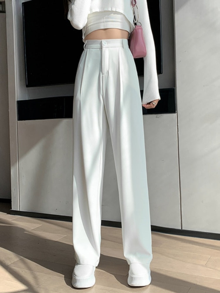 Purpdrank - 2023 Womens Fashion Casual High Waist Loose Wide Leg Pants for Women Spring Autumn New Female Floor-Length White Suits Pants Ladies Long Trousers