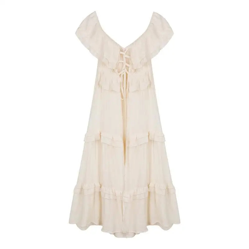 Beach Ruffles Holiday Vacation Midi Dress Women Sundress Summer xakxx Causal Off Shoulder Bandage Dresses Fashion Korean