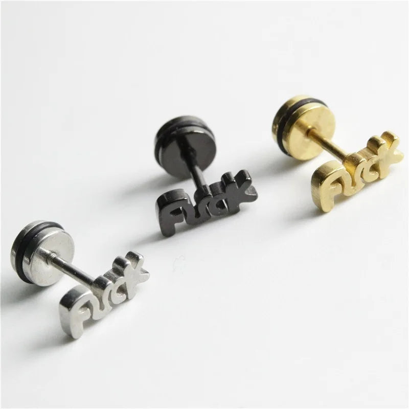 2PCS Unisex Fashion Stainless Steel Letter Ear Stud Earrings Women Men Accessories Piercing Jewelry Pendientes Brincos