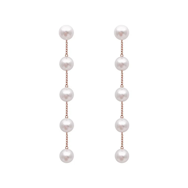 xakxx New Trend Simulation Pearl Long Earrings Women's Flower Rhinestone Wedding Pendant Earrings Fashion Korean Jewelry Earrings