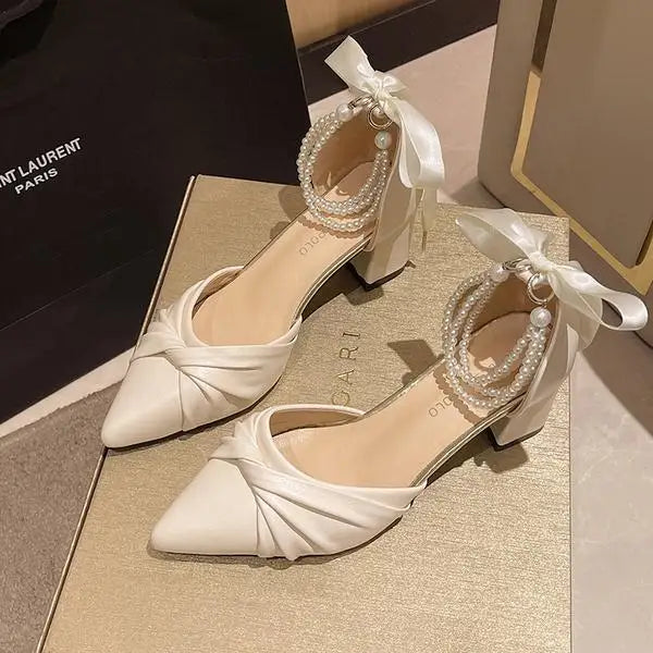 Beige Heeled Sandals Fashion Womens Shoes xakxx Med Shallow Mouth Black Pointed Luxury Block Closed Summer Medium Outside Comfort