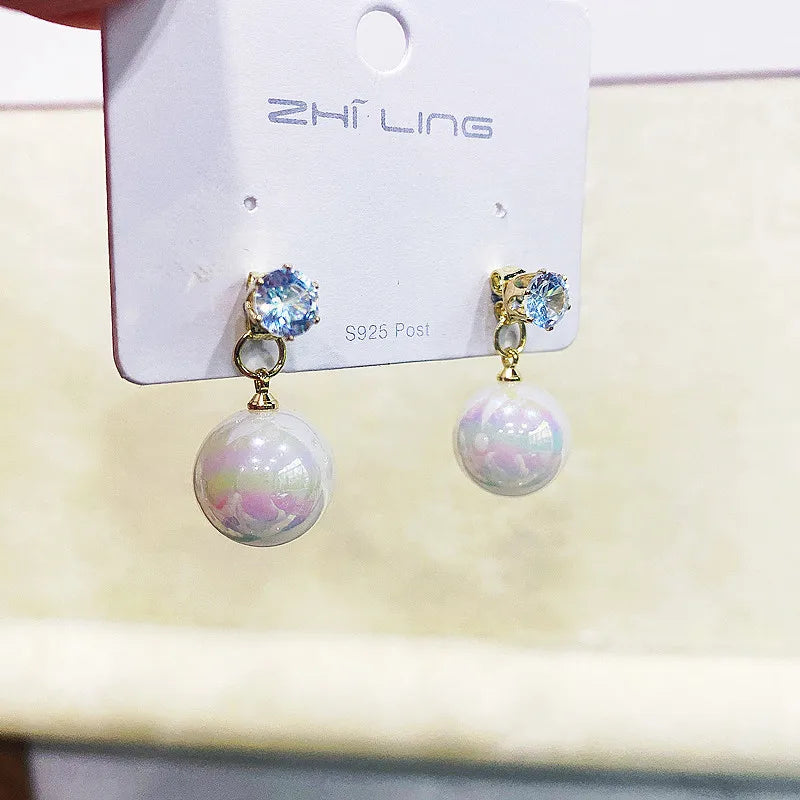 xakxx New Trend Simulation Pearl Long Earrings Women's Flower Rhinestone Wedding Pendant Earrings Fashion Korean Jewelry Earrings