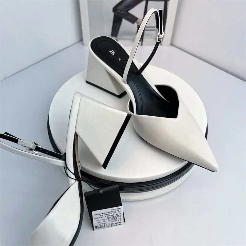 Beige Heeled Sandals Fashion Womens Shoes xakxx Med Shallow Mouth Black Pointed Luxury Block Closed Summer Medium Outside Comfort