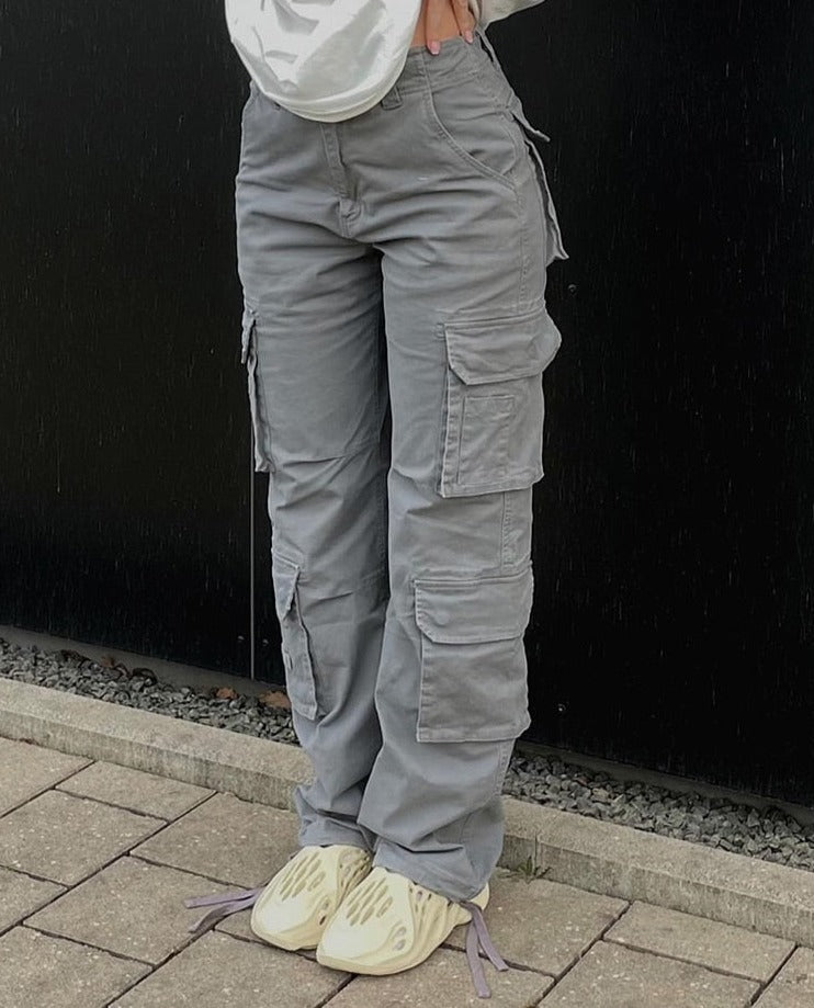 Purpdrank - 2023 New Vintage Cargo Pants Baggy Jeans Women Fashion 90s Streetwear Pockets Wide Leg High Waist Straight Y2k Denim Trousers Overalls
