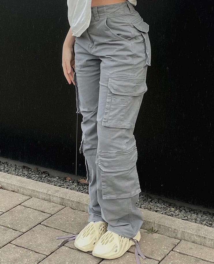 Purpdrank - 2023 New Vintage Cargo Pants Baggy Jeans Women Fashion 90s Streetwear Pockets Wide Leg High Waist Straight Y2k Denim Trousers Overalls