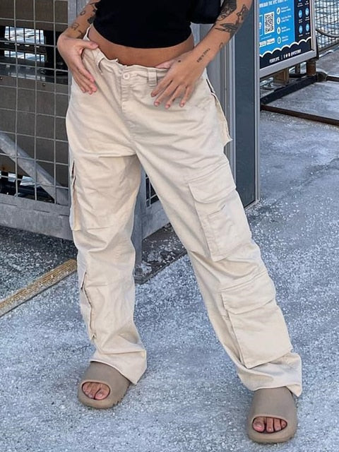 Purpdrank - 2023 New Vintage Cargo Pants Baggy Jeans Women Fashion 90s Streetwear Pockets Wide Leg High Waist Straight Y2k Denim Trousers Overalls