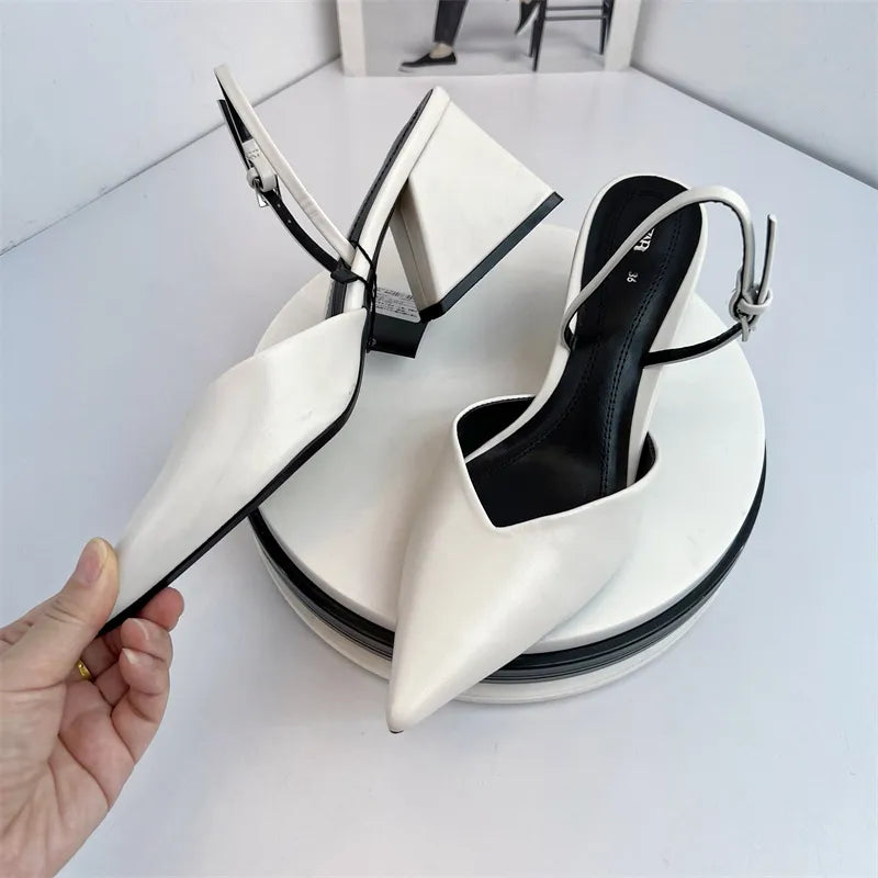 Beige Heeled Sandals Fashion Womens Shoes xakxx Med Shallow Mouth Black Pointed Luxury Block Closed Summer Medium Outside Comfort