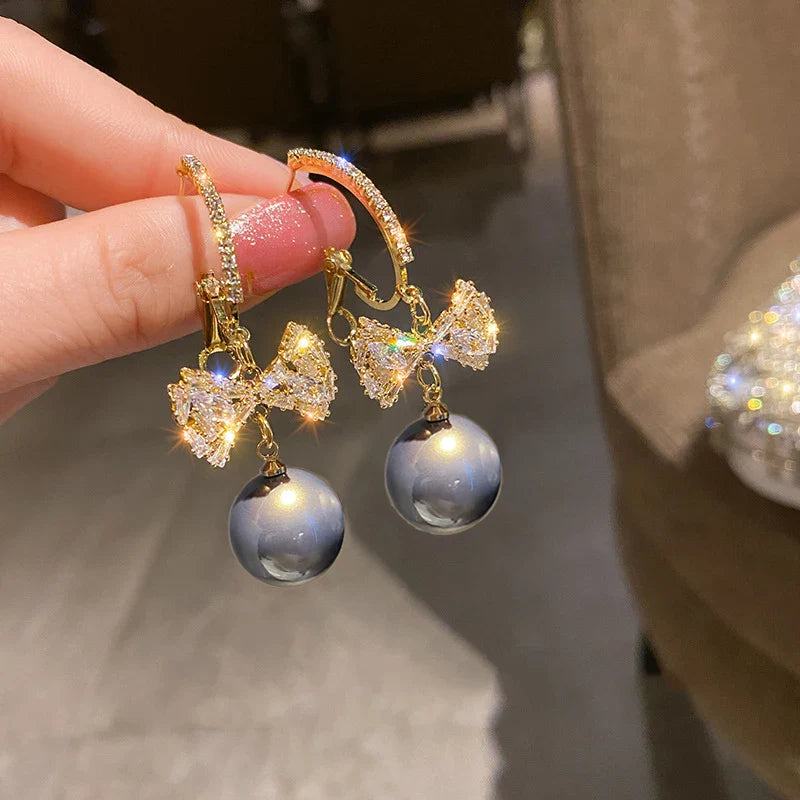 xakxx New Trend Simulation Pearl Long Earrings Women's Flower Rhinestone Wedding Pendant Earrings Fashion Korean Jewelry Earrings