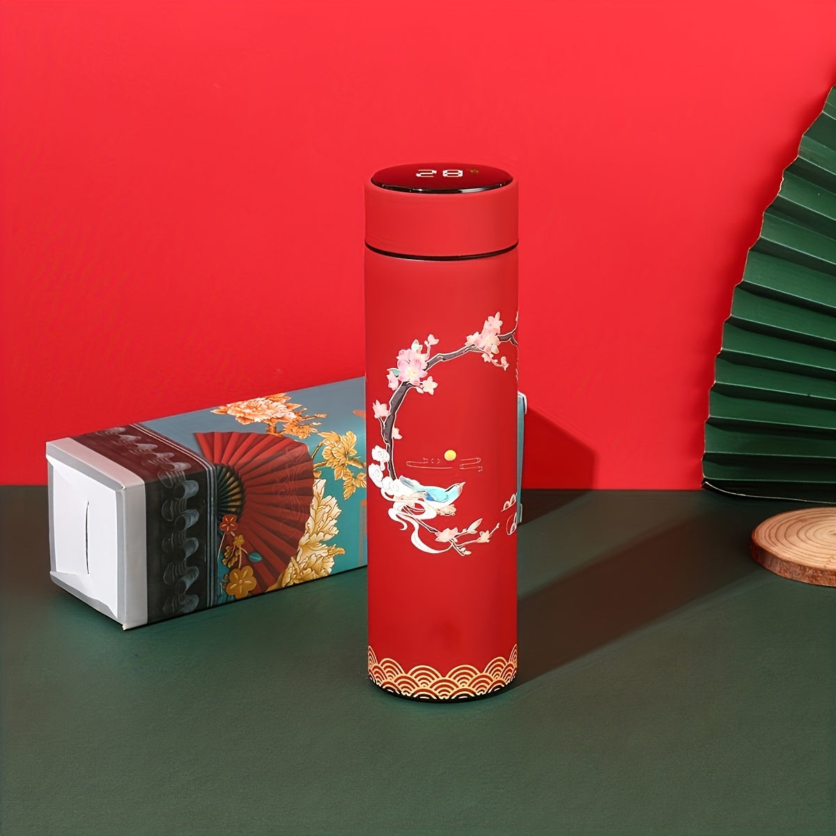 1pc, Chinese Style Vacuum Flask With Temperature Display, Insulated Water Bottles, Travel Thermal Cups, For Hot And Cold Beverages, Summer Winter Drinkware, Gifts