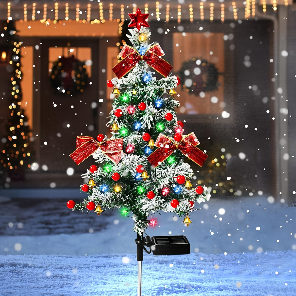 (2/4-pack Christmas Tree Cedar Solar Lights) Outdoor Christmas Tree Lighting, Courtyard Decoration, Multi-color LED Solar Stakes Suitable For Small Path Lawn Courtyard Christmas Decoration (cute Style), Ambient Lights, Courtyard Lights