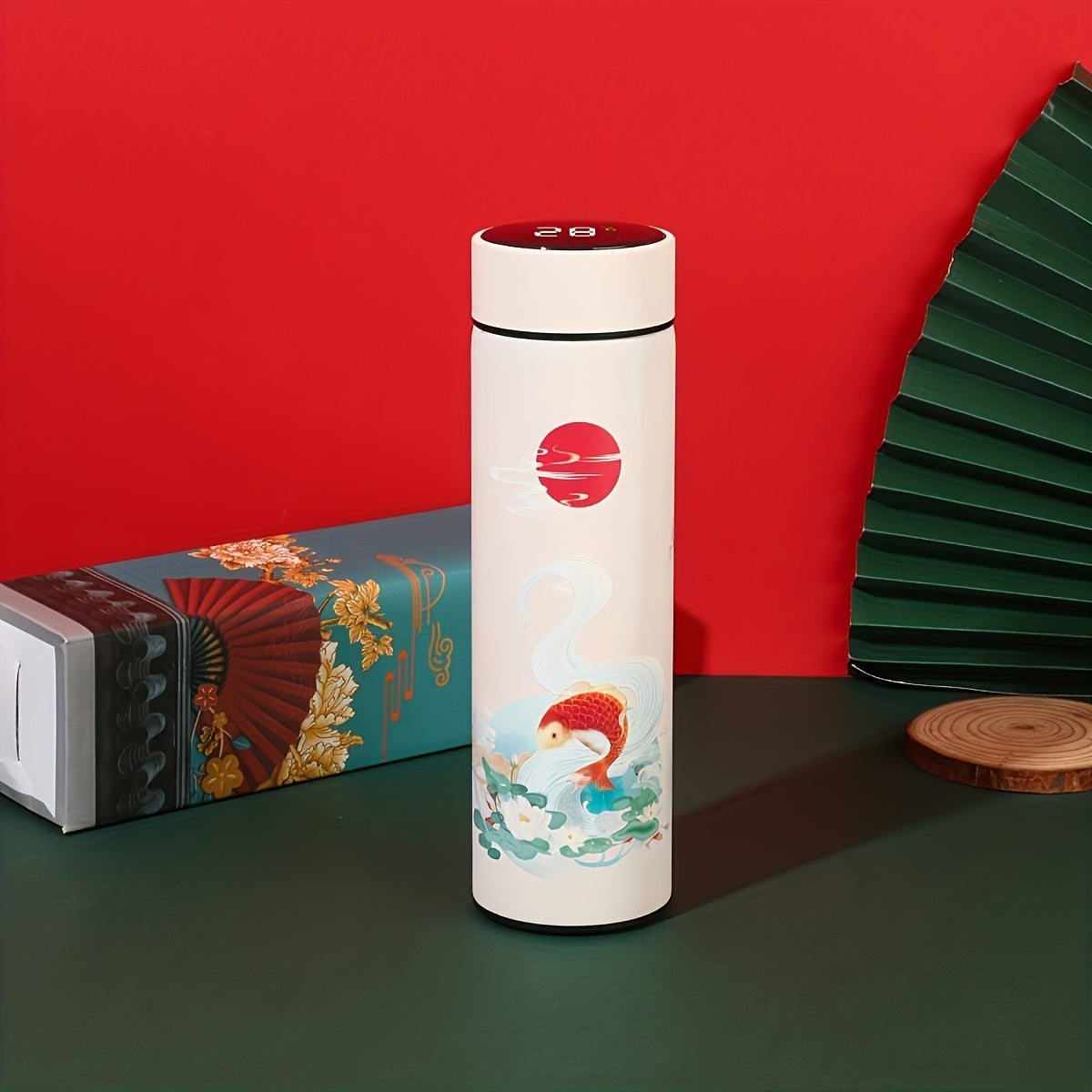 1pc, Chinese Style Vacuum Flask With Temperature Display, Insulated Water Bottles, Travel Thermal Cups, For Hot And Cold Beverages, Summer Winter Drinkware, Gifts