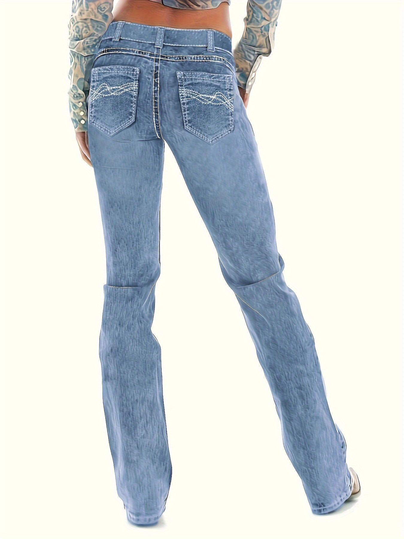 Slant Pockets Washed Bootcut Jeans, Slim Fit Stretchy Denim Pants, Women's Denim Jeans & Clothing