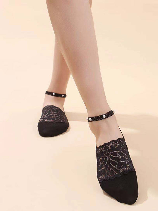 xakxx Casual Split-Joint Lace With Beads Socks Accessories