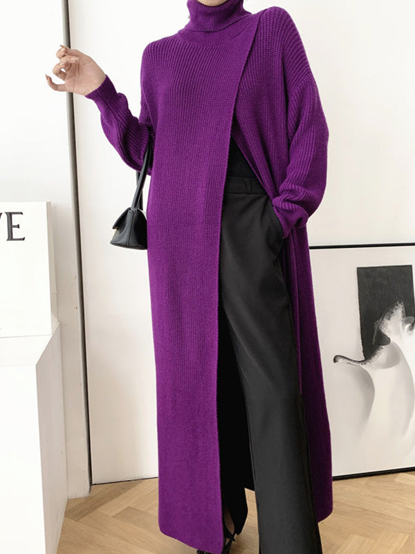 xakxx Original Loose Solid Color Split-Front Sweater Dress