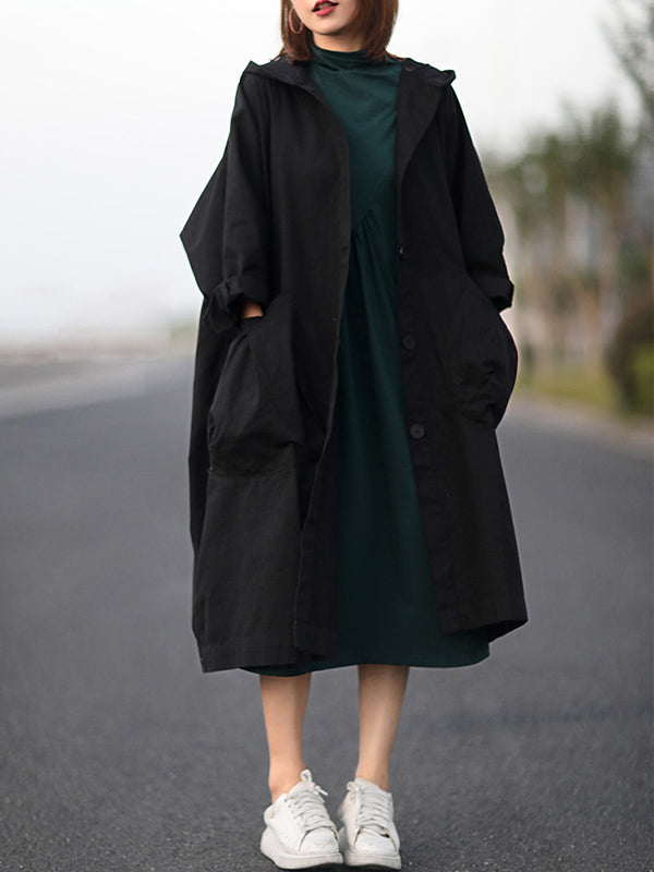 xakxx Original Solid Hooded Long Sleeve Outerwear&Coat