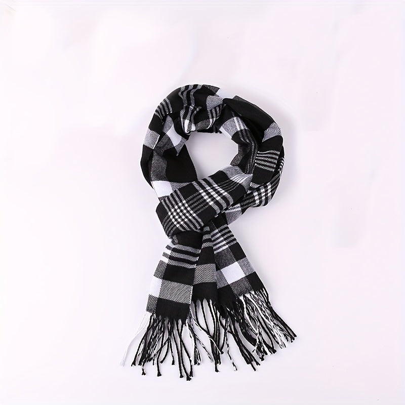 1pc Autumn And Winter Fashion Plaid Men's Imitation Cashmere Scarf Tassel Neck Wrap