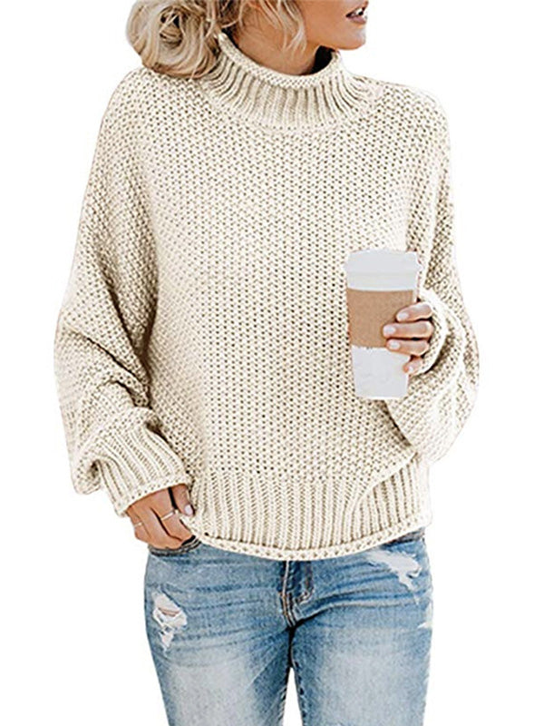 xakxx Casual Long Sleeves Solid Color High-Neck Sweater Tops