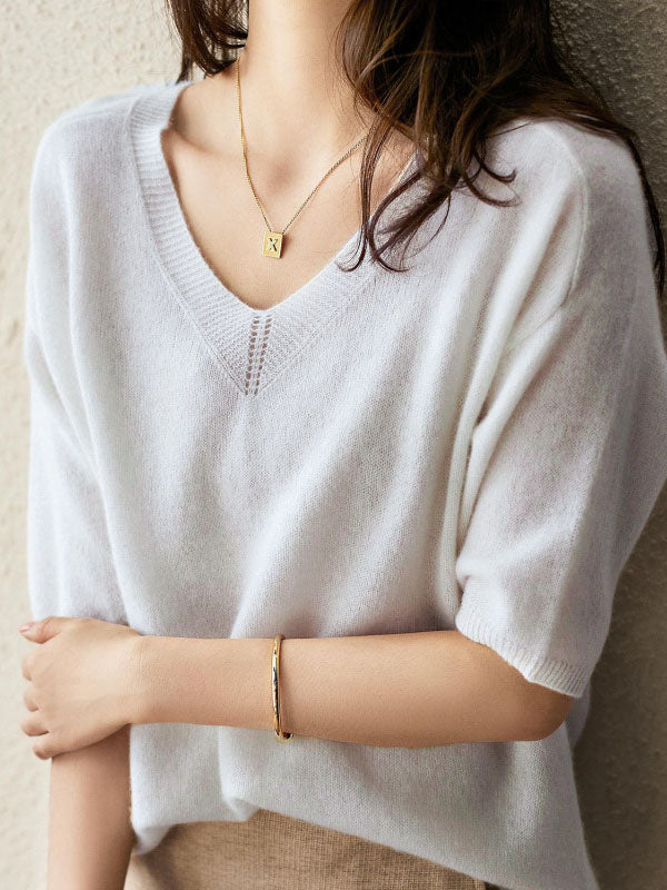 xakxx Urban Solid Color V-Neck Knitting Pullover
