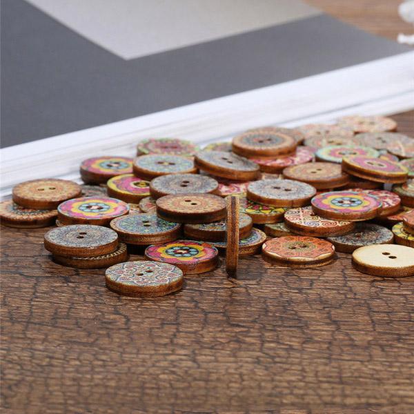 xakxx About 100Pcs Multi-Color Wooden Round Sewing Buttons For DIY Craft Decoration