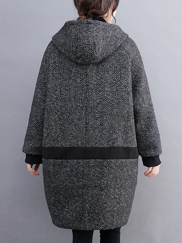 xakxx Original Creation Long Sleeves Loose Keep Warm Hooded Outerwear