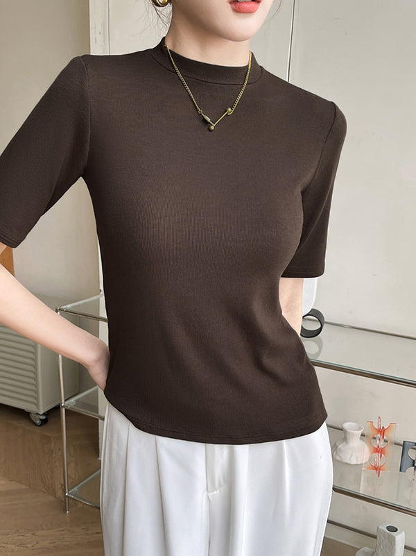 xakxx Short Sleeves Skinny Solid Color Round-Neck T-Shirts