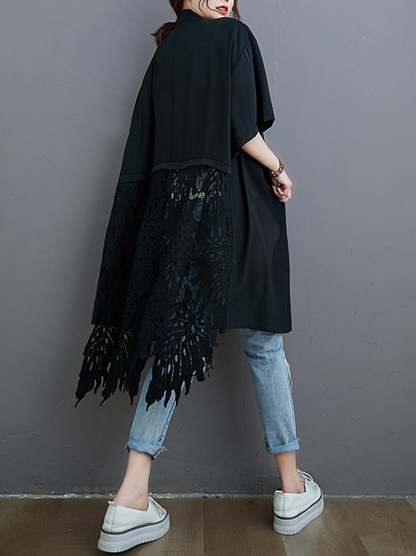 xakxx Loose Split-Joint Hollow Solid Long Blouse