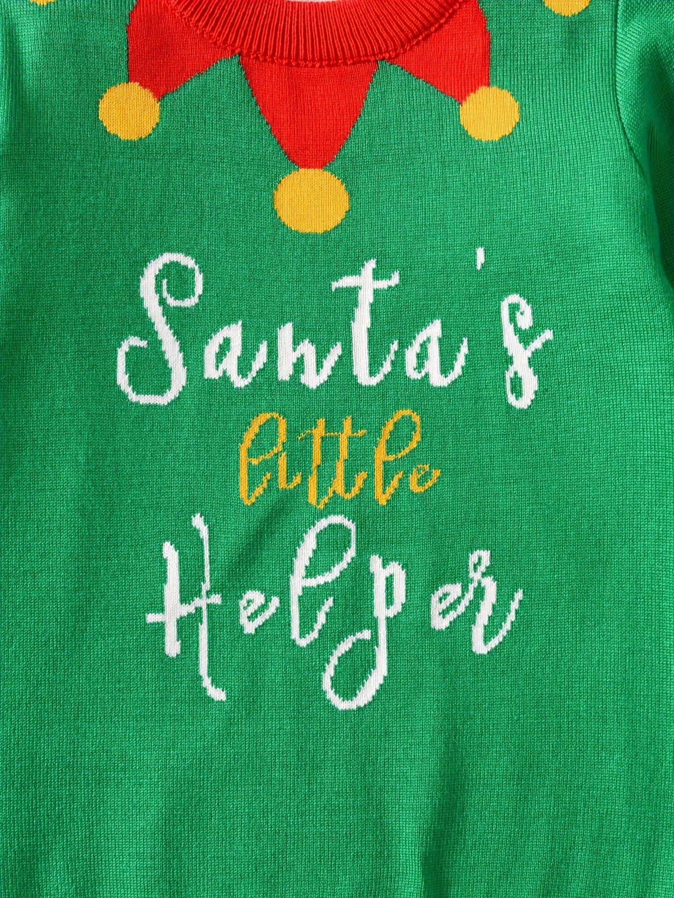 Festive Youth Knit Pullover Sweater - Pullover - Soft Viscose Blend, Crew Neck, Long Sleeve, Medium Stretch, Fun Alphabet Pattern, Santa's Little Helper Design, Regular Fit for Ages 12 and Under, Perfect for Party Season