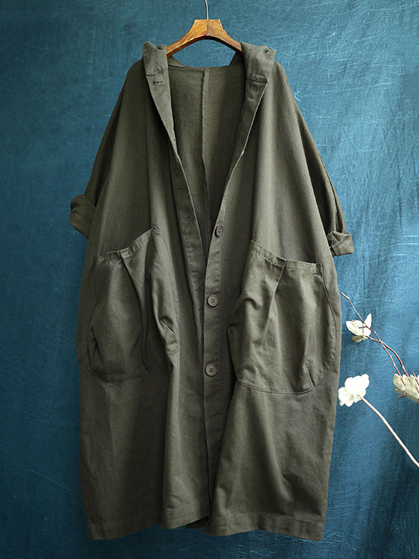 xakxx Original Solid Hooded Long Sleeve Outerwear&Coat