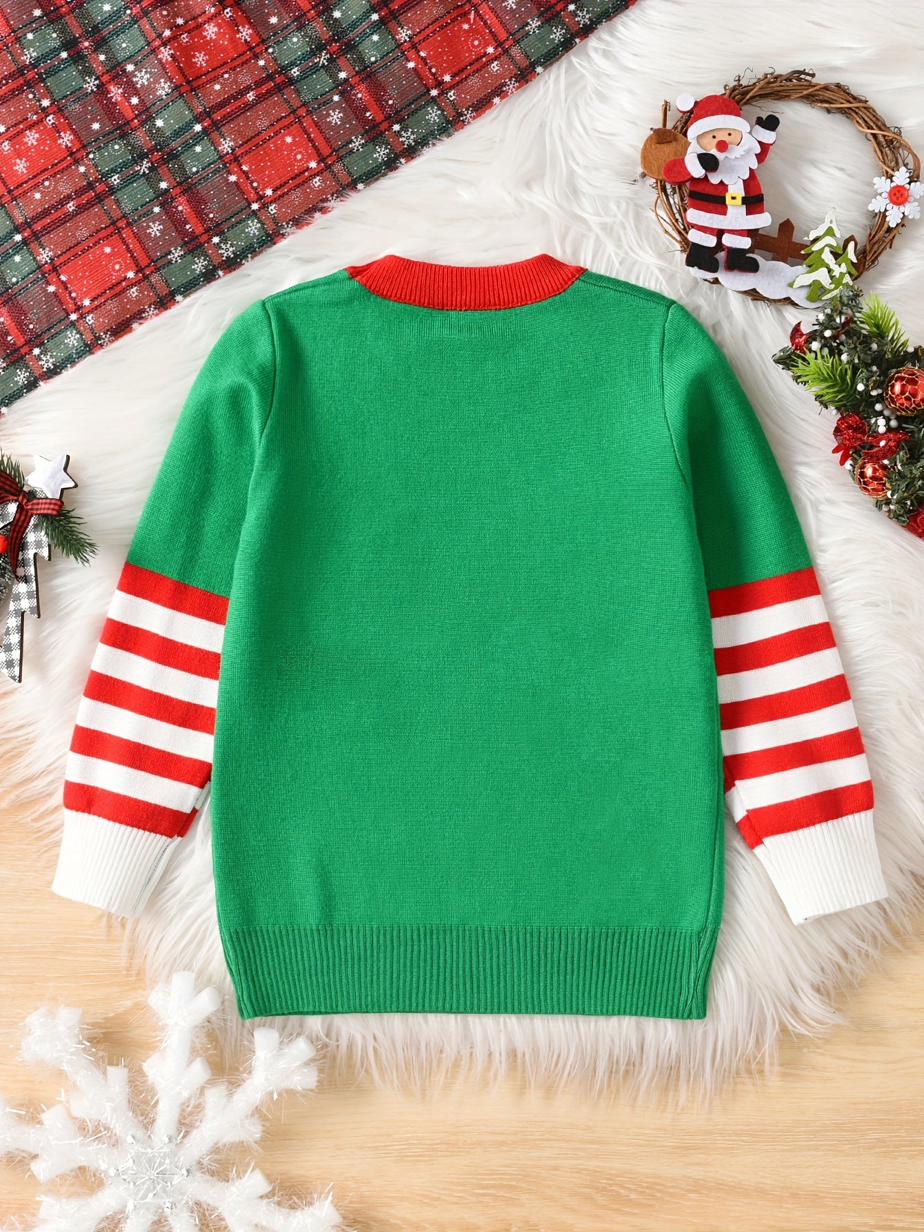 Festive Youth Knit Pullover Sweater - Pullover - Soft Viscose Blend, Crew Neck, Long Sleeve, Medium Stretch, Fun Alphabet Pattern, Santa's Little Helper Design, Regular Fit for Ages 12 and Under, Perfect for Party Season