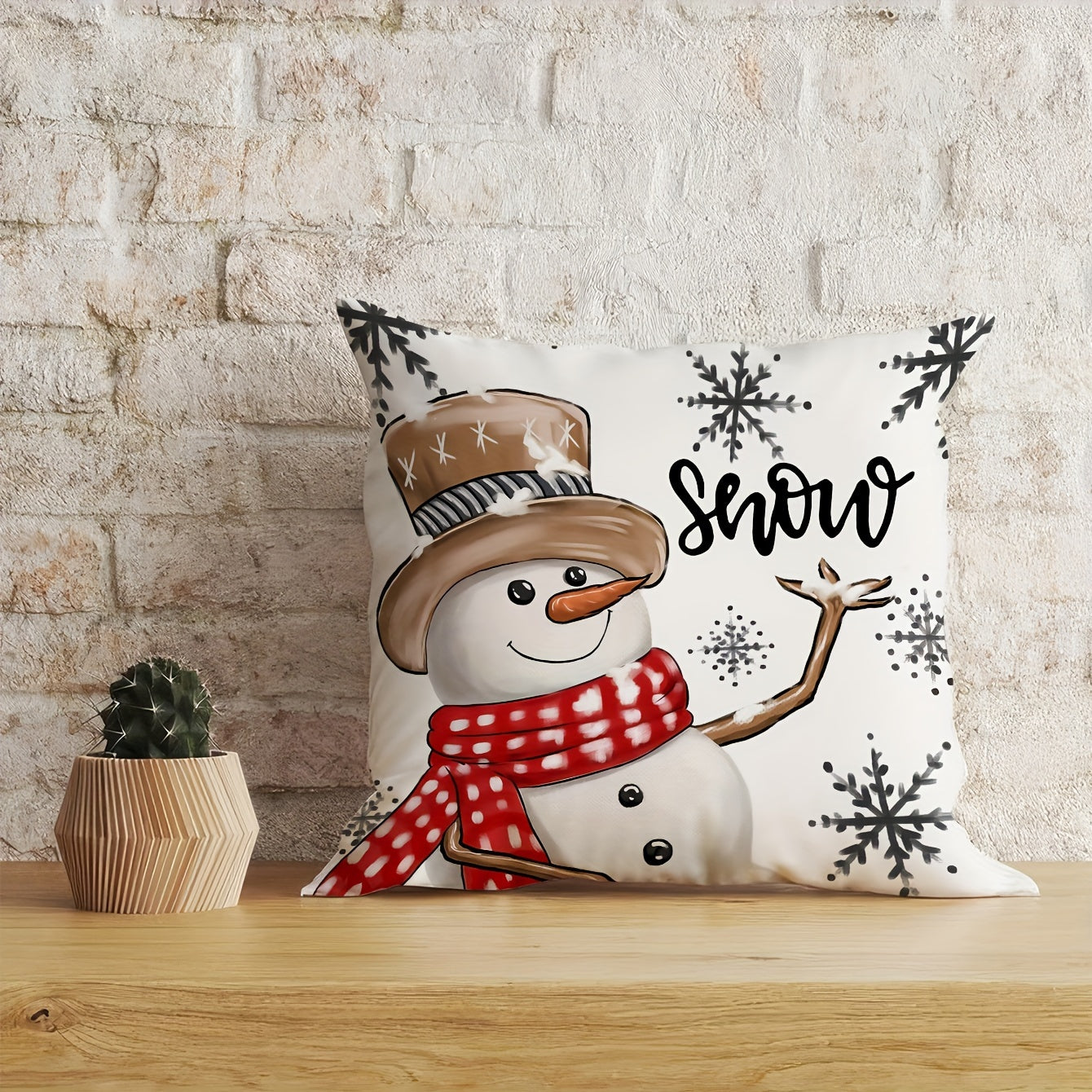 Set of 4 Festive Christmas Throw Pillow Covers - Reversible, Machine Washable, Woven Polyester, Zipper Closure, Contemporary Style - Perfect for Home Decor, Holiday Season, 17.7" and 15.7" Square, Snowman Reindeer Designs