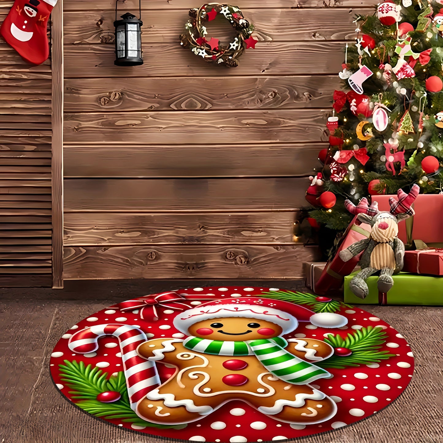 Christmas Gingerbread for Man Round Rug - Soft, Absorbent & Non-Slip, Perfect for Entryway, Living Room, Bedroom Decor | Machine Washable Flannel Memory Foam Mat