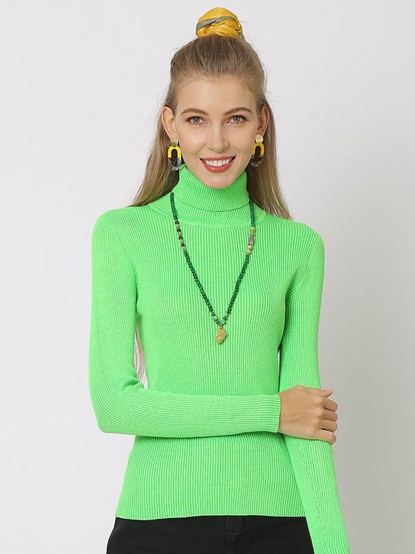 xakxx 10 Colors Simple Knitting Solid Color High-Neck Pullover